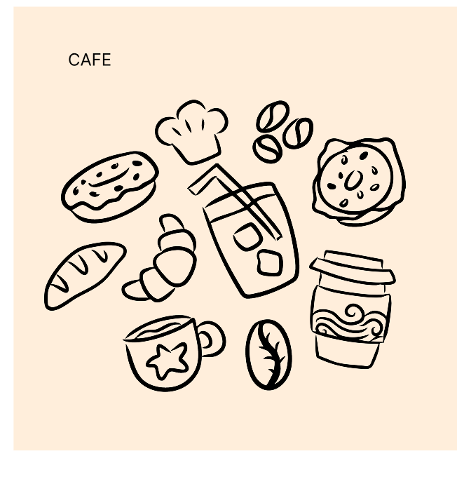 Café doodles — coffee, pastries, and baked treats