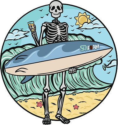 Surfing skeleton illustration