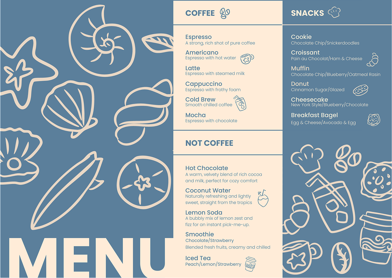 Seafoam menu — front